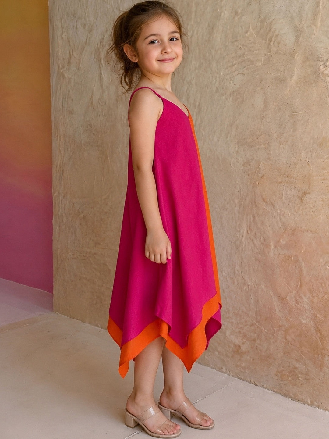 Bright Pink & Orange Summer Dress for Girls