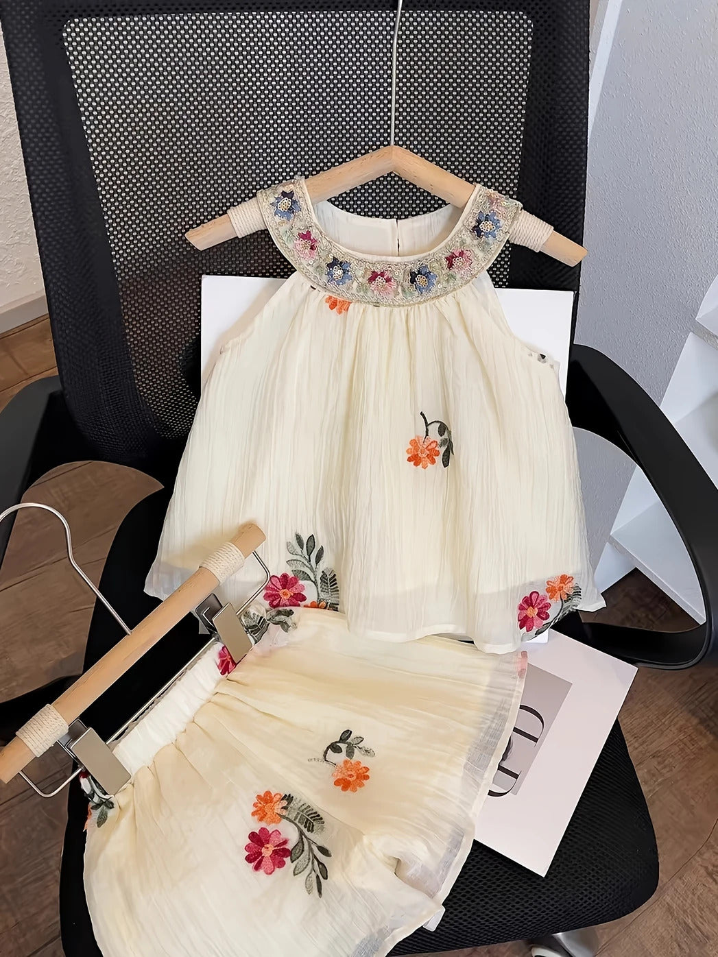 Girls Embroidered Party Top with Shorts