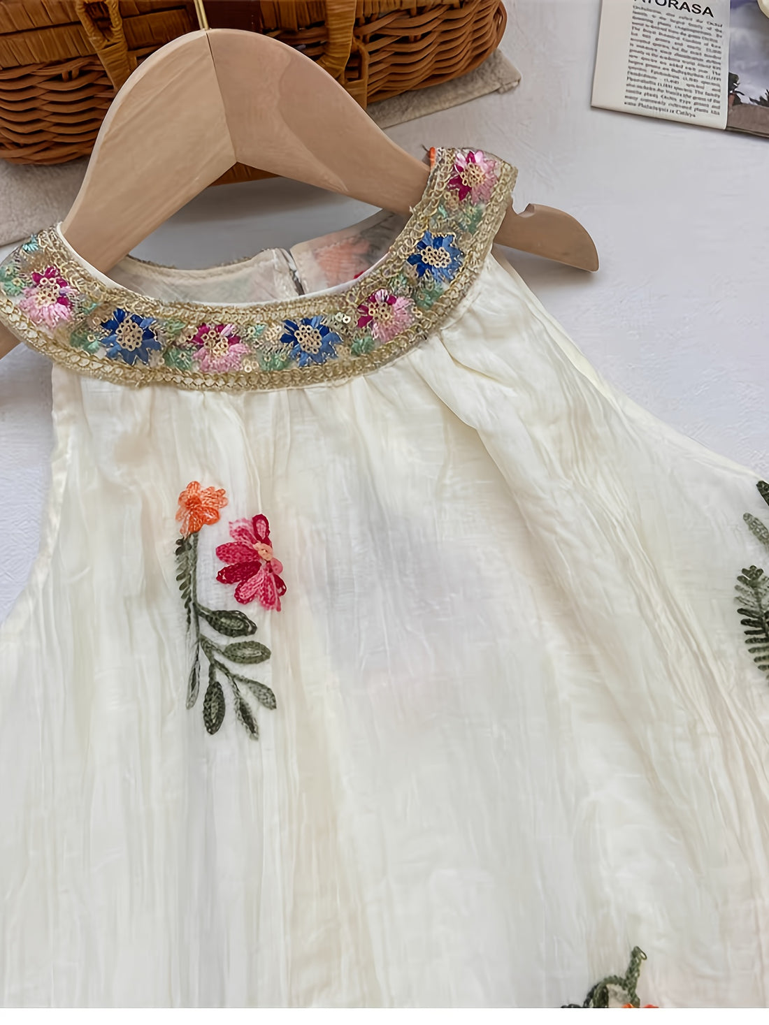 White Party Dress Floral Embroidered