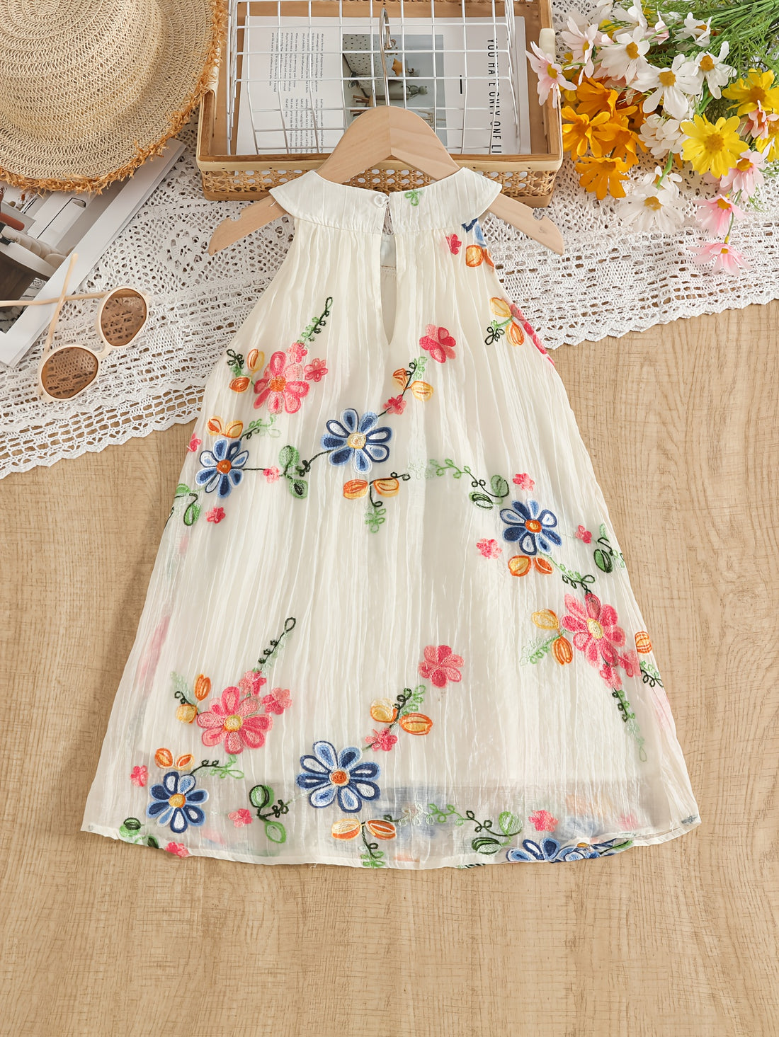 White Floral Embroidered Party Dress
