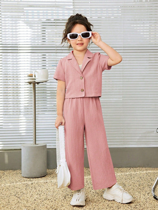 Girls Short Sleeves Shirt with Trousers