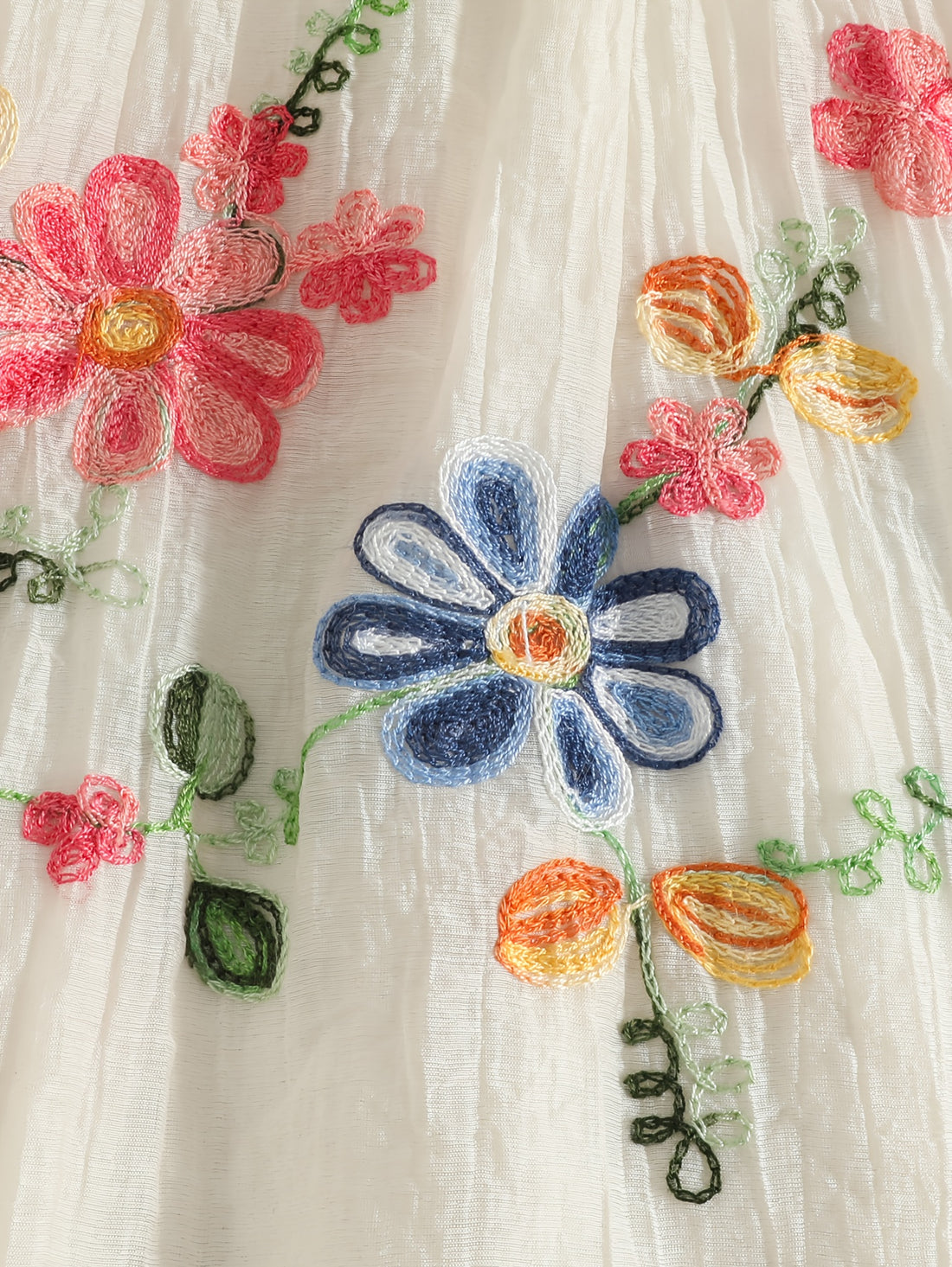 White Floral Embroidered Party Dress