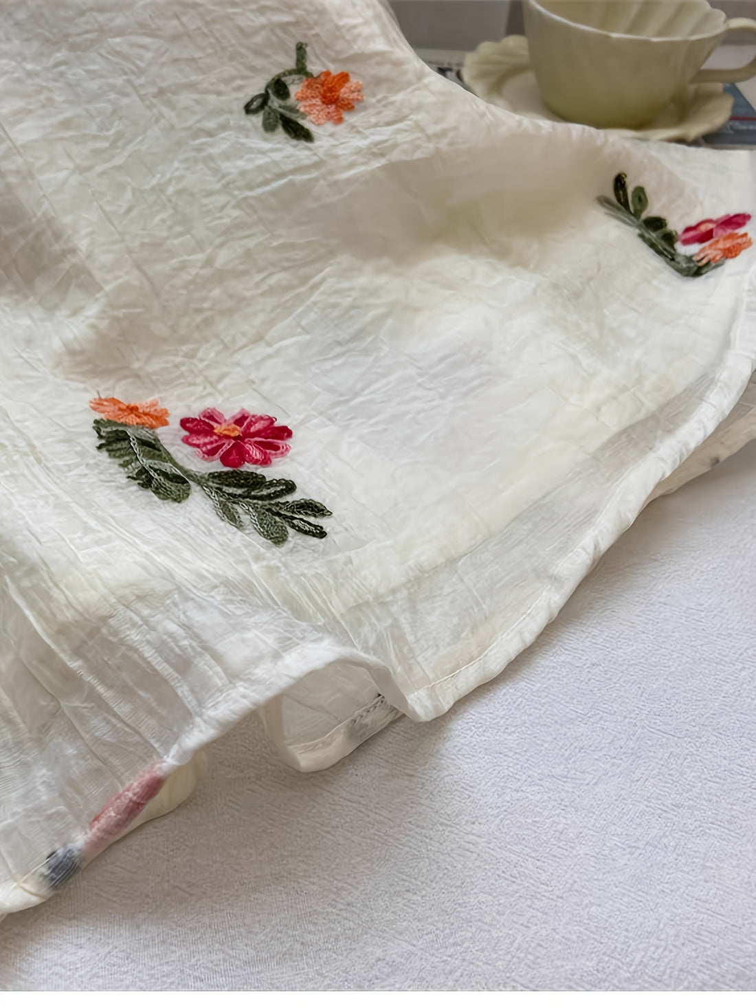 White Party Dress Floral Embroidered