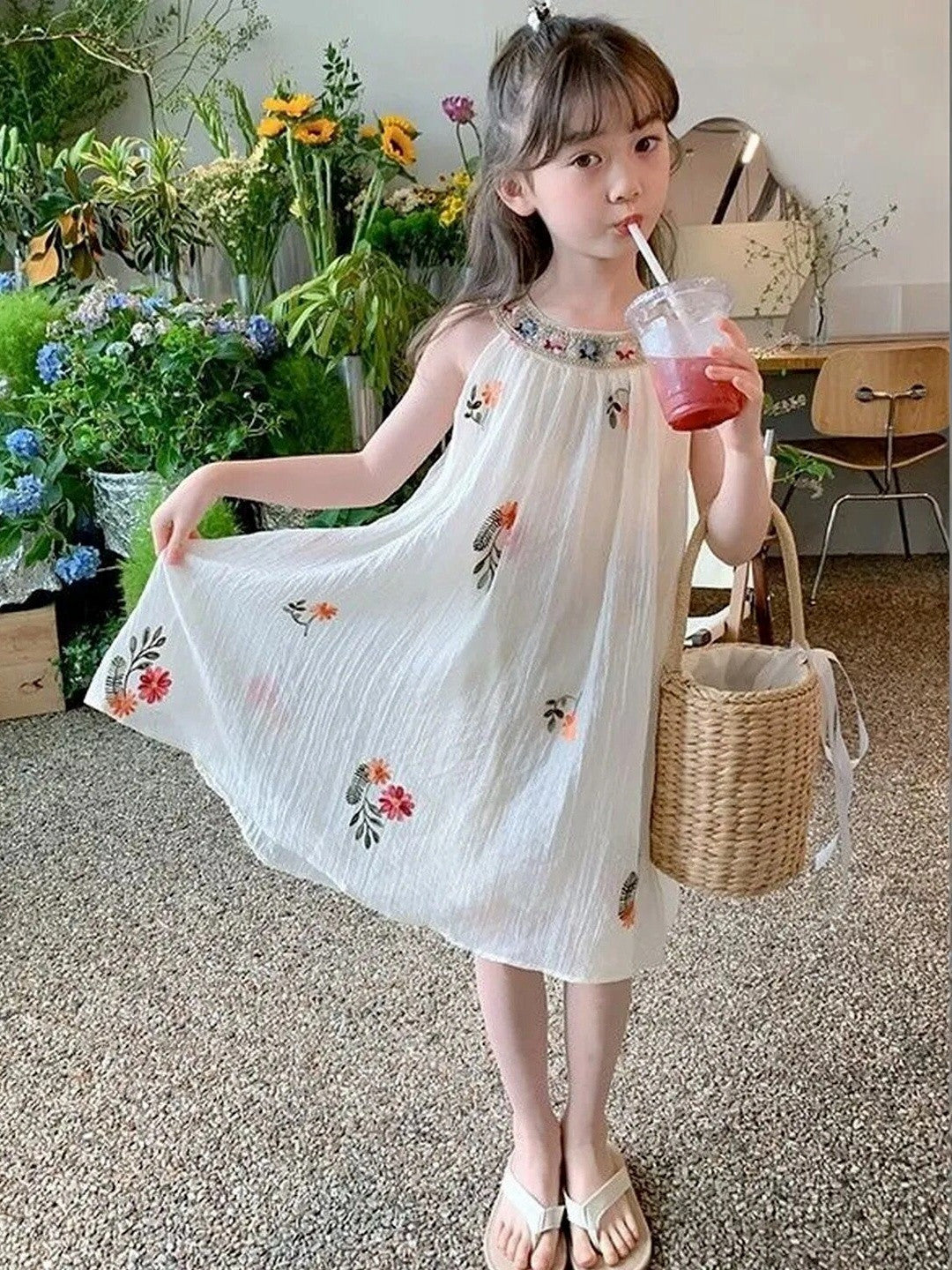 Floral Embroidered White Party Dress