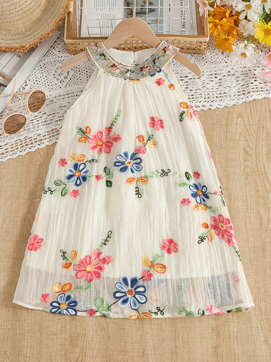 White Floral Embroidered Party Dress