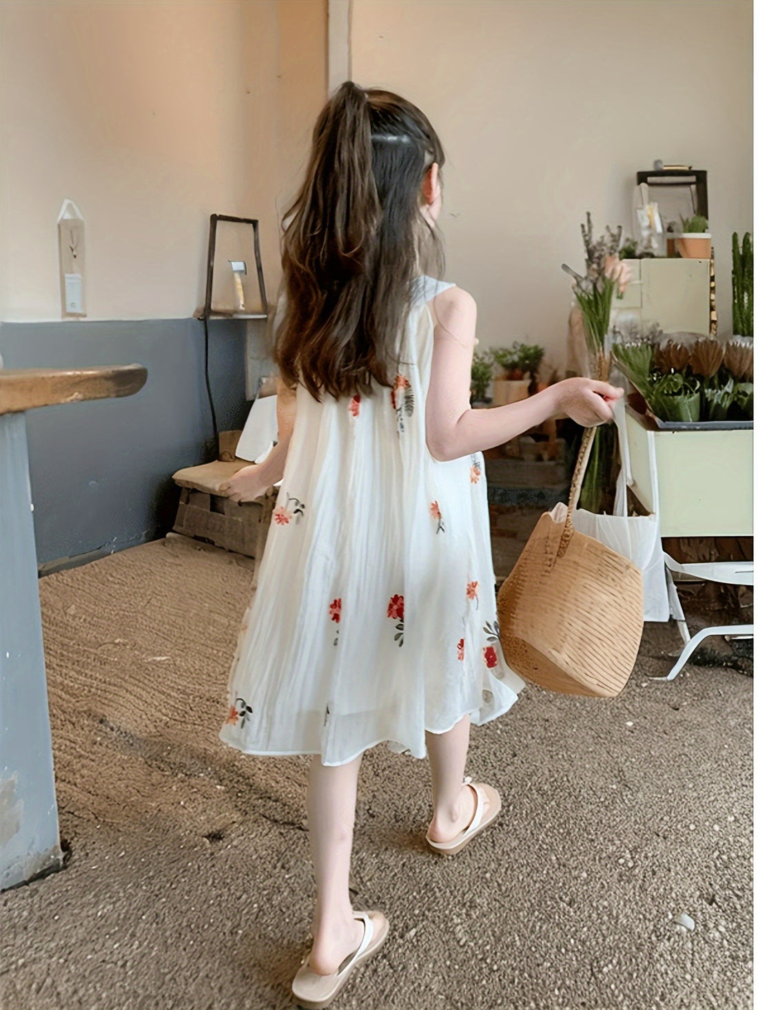 White Party Dress Floral Embroidered