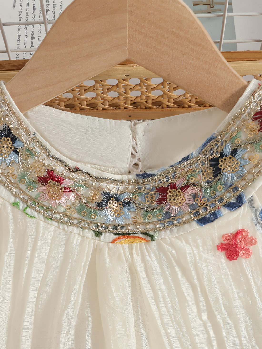 White Floral Embroidered Party Dress