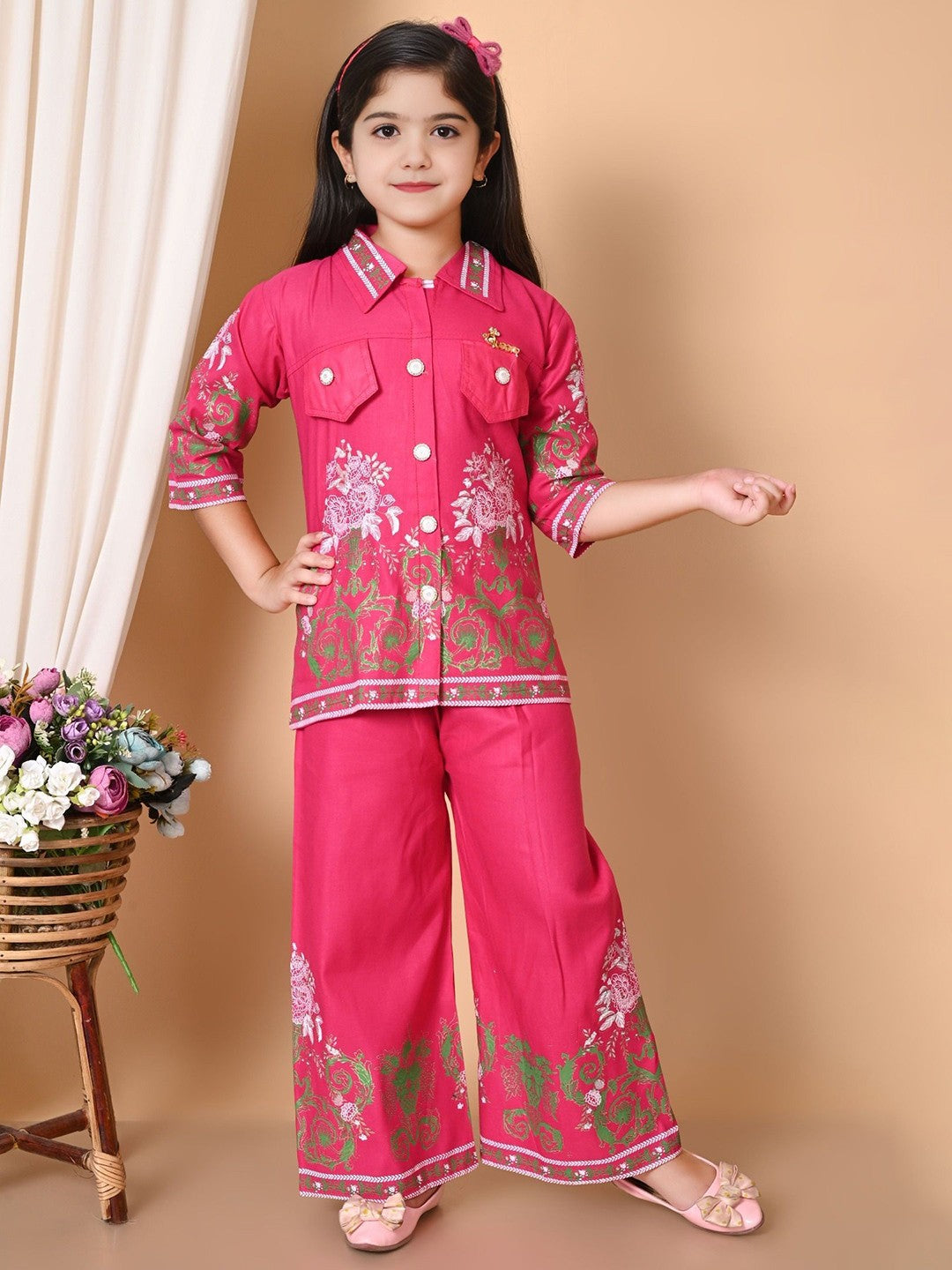 Girls Printed Top & Plazo Set