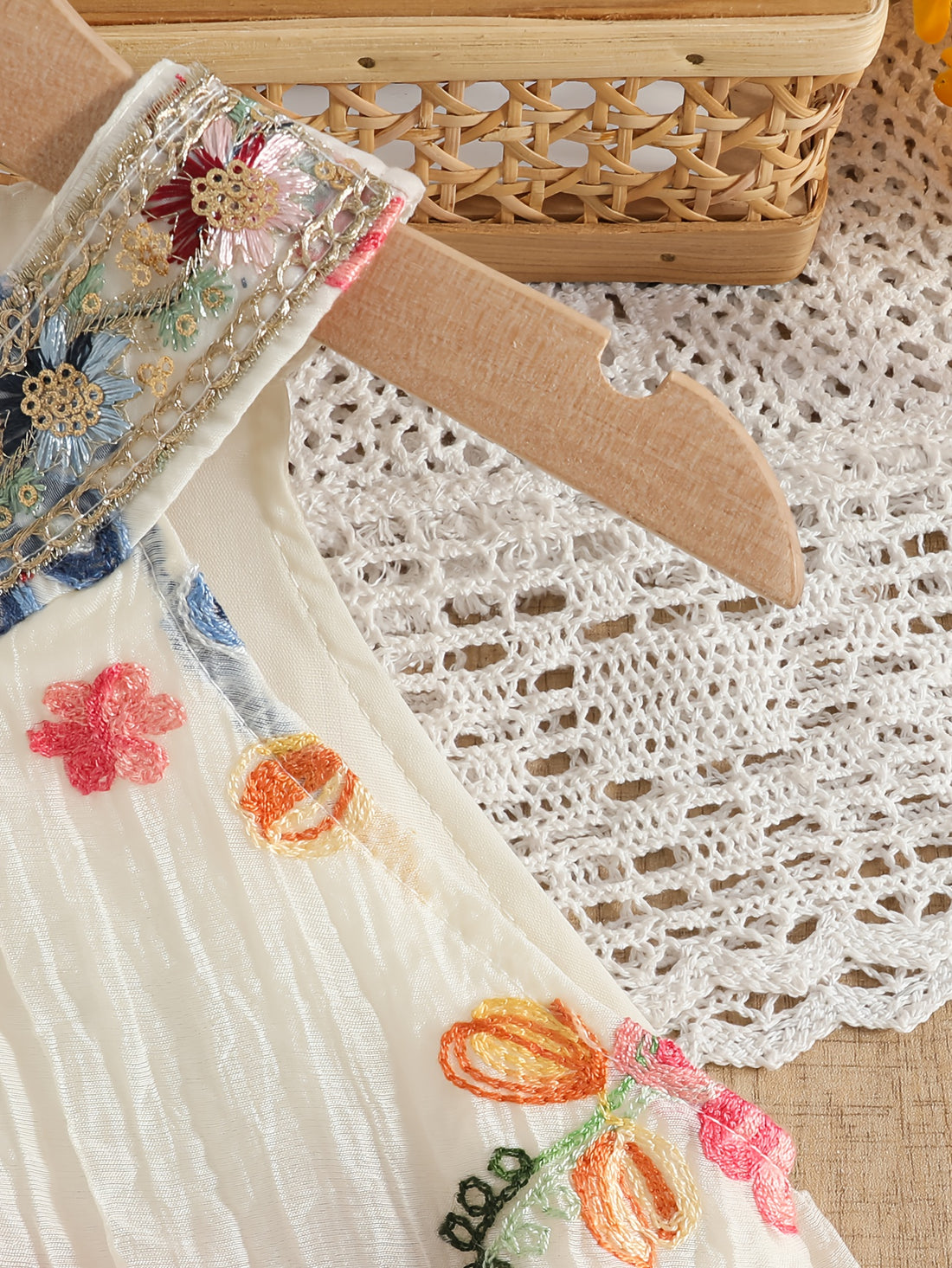 White Floral Embroidered Party Dress