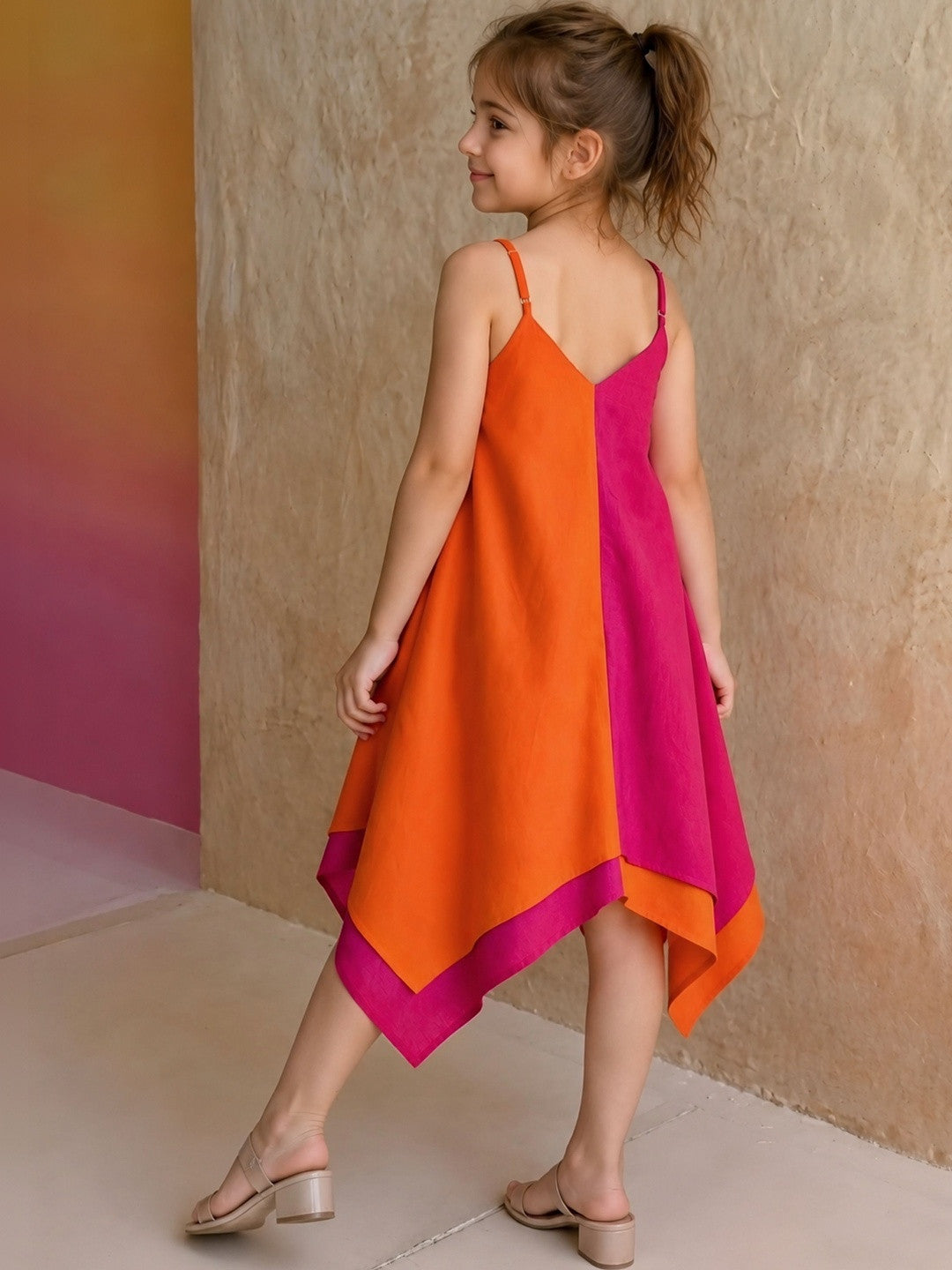 Bright Pink & Orange Summer Dress for Girls