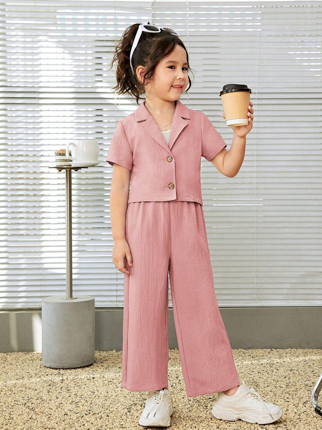 Girls Short Sleeves Shirt with Trousers