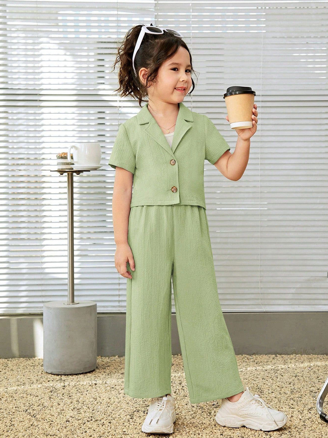 Girls Short Sleeves Shirt with Trousers