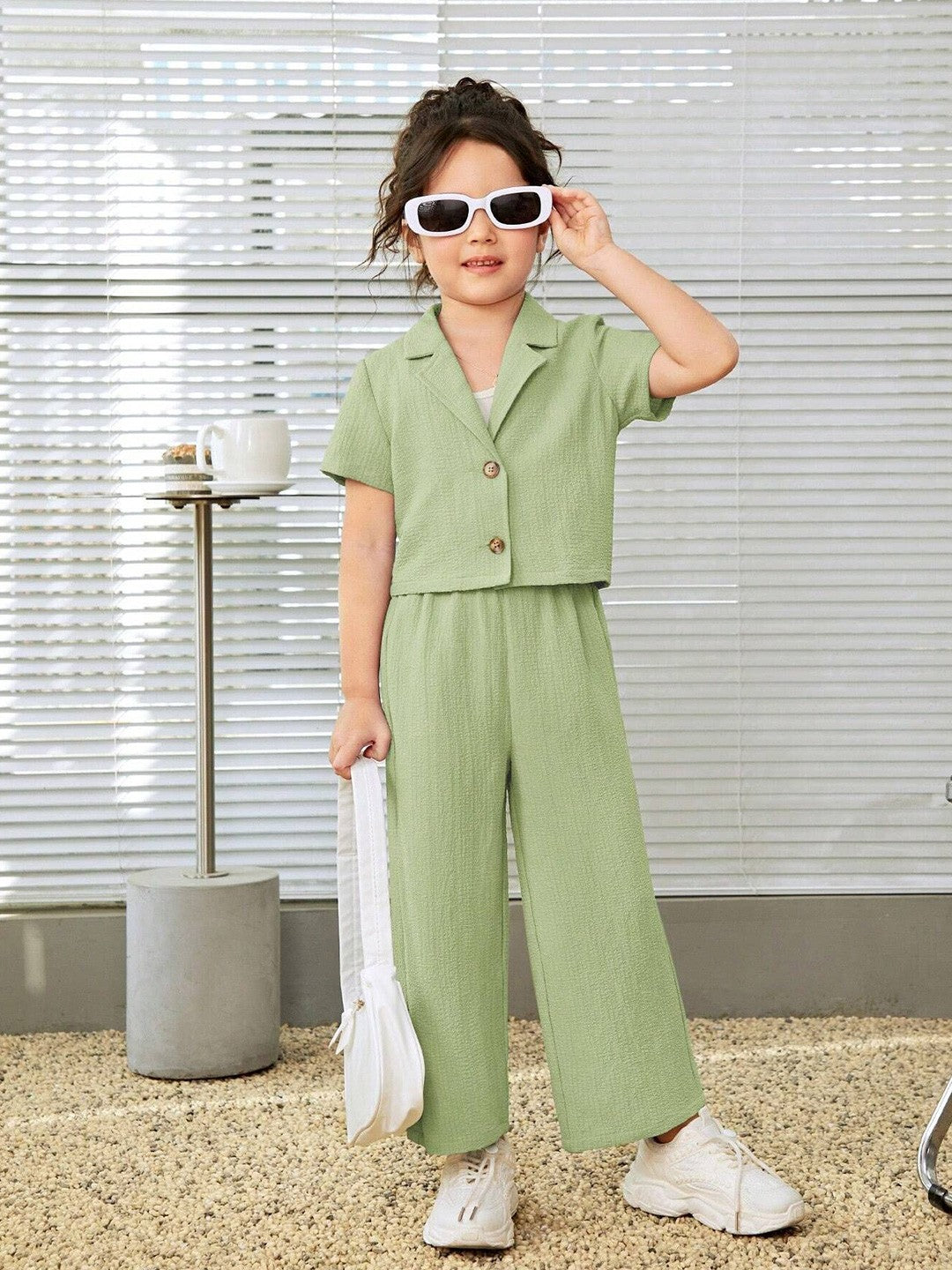 Girls Short Sleeves Shirt with Trousers