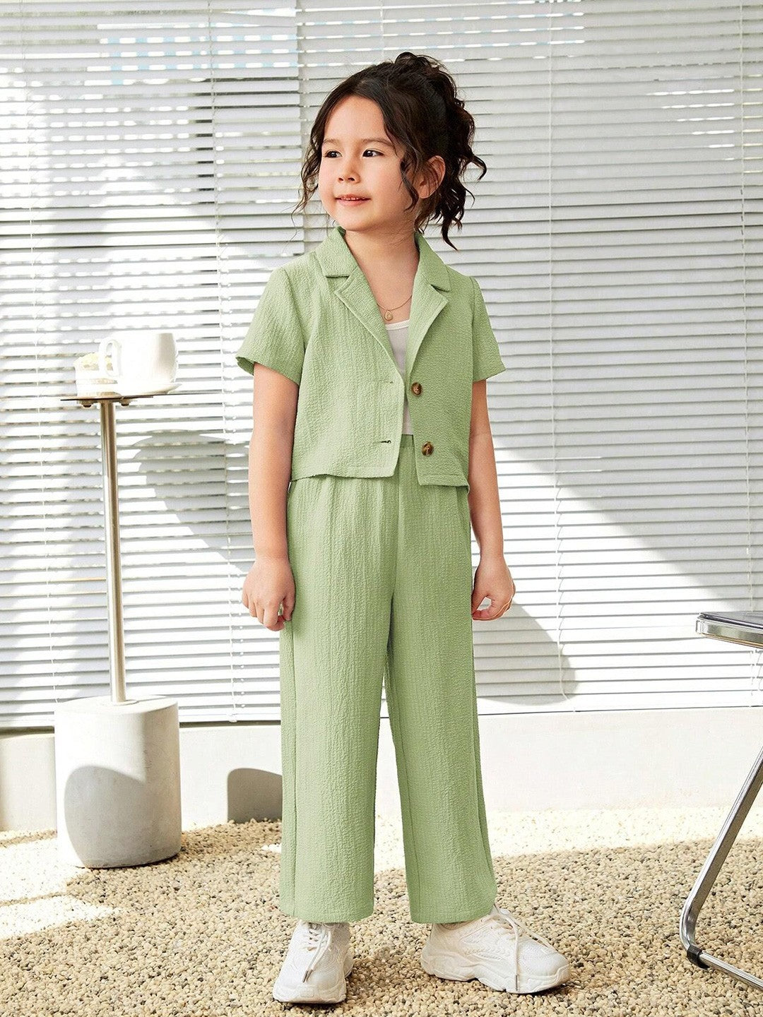 Girls Short Sleeves Shirt with Trousers