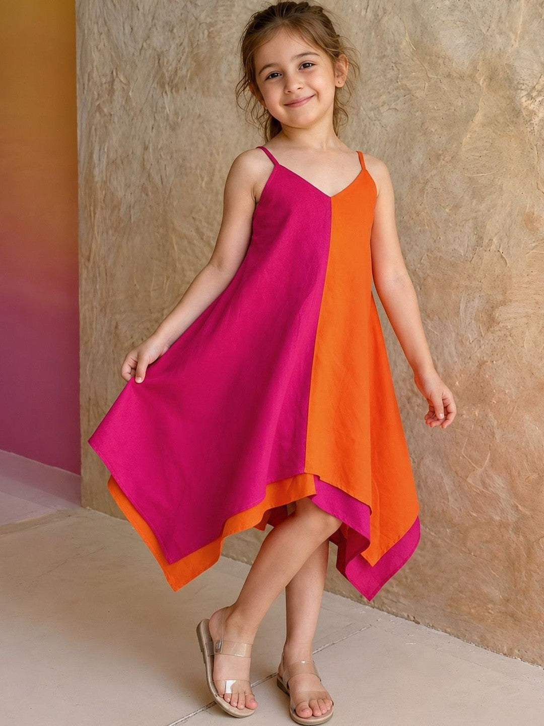 Bright Pink & Orange Summer Dress for Girls