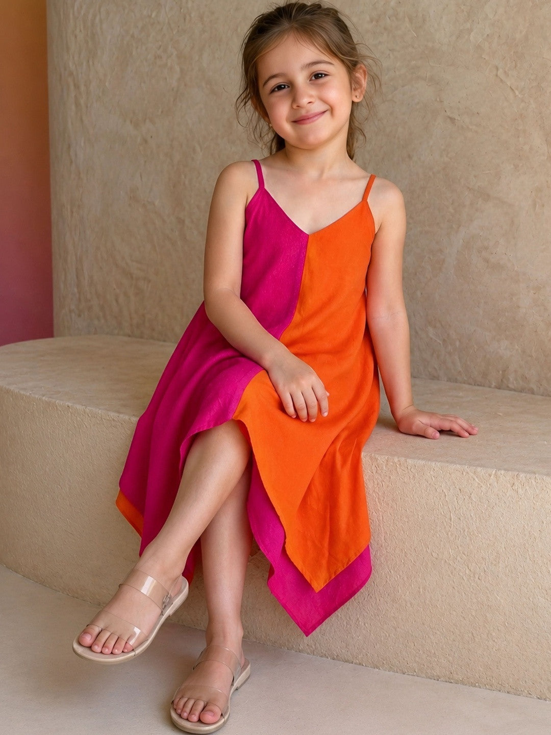 Bright Pink & Orange Summer Dress for Girls